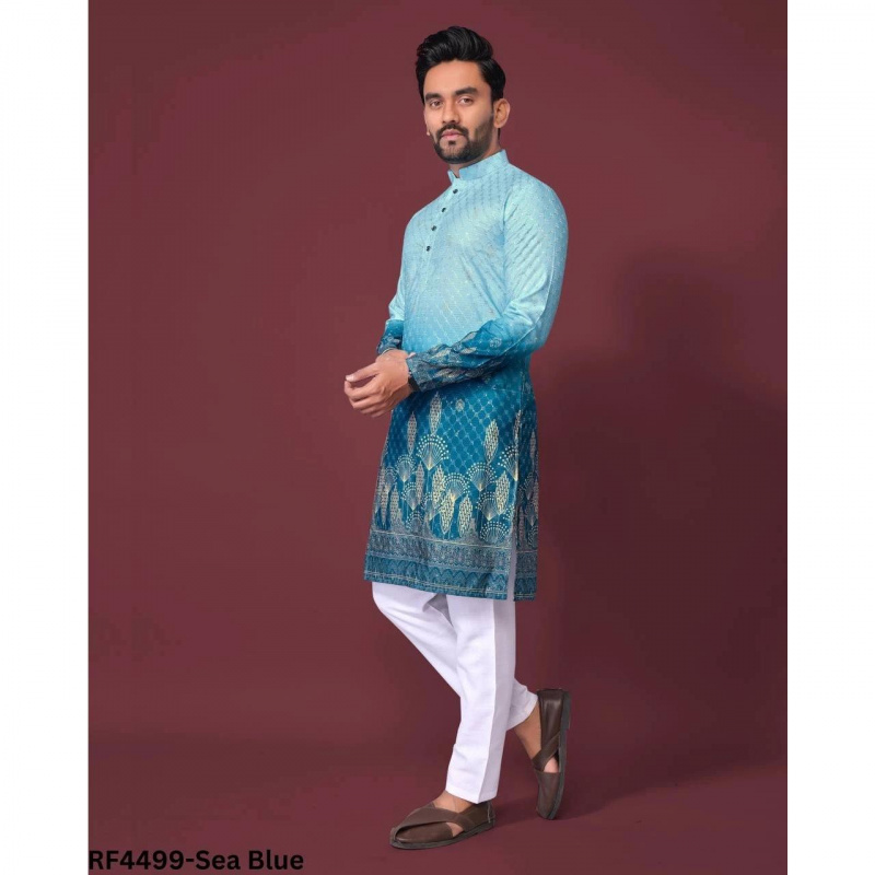 Ethnic Fashion India - ขาตั้งคอมุสลิมเสื้อผู้ชายเสื้อผ้าพื้นบ้าน Kaftan Musulman Kurta เสื้อผ้าอิสลามอินเดียแห่งชาติพิมพ์เสื้อแขนยาว