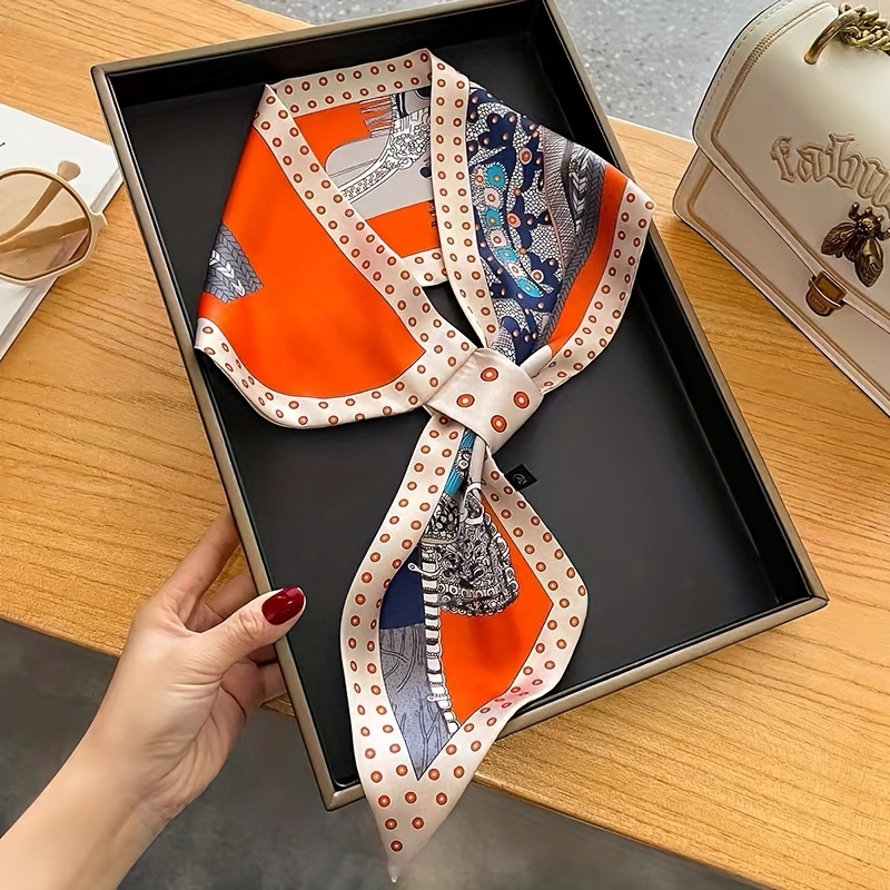 Ethnic Fashion Design - ผ้าพันคอ Sablon Bunga สีส้มสุดชิคสไตล์โบฮีเมียนผ้าพันคอสำหรับผู้หญิงริบบิ้นผ้าไหมซาตินผ้าพันคอแถบรัดข้อมือ Dasi ผ้าคลุมไหล่