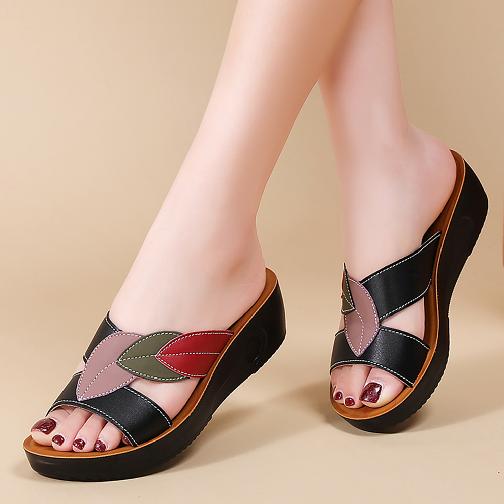 Ethnic Modern Fashion - รองเท้าผ้าใบส้นหนาสำหรับผู้หญิง, รองเท้าแตะ, รองเท้าลำลอง, รองเท้าชายหาดสำหรับฤดูร้อน, รองเท้าแตะแฟชั่นสีสันตัดกัน