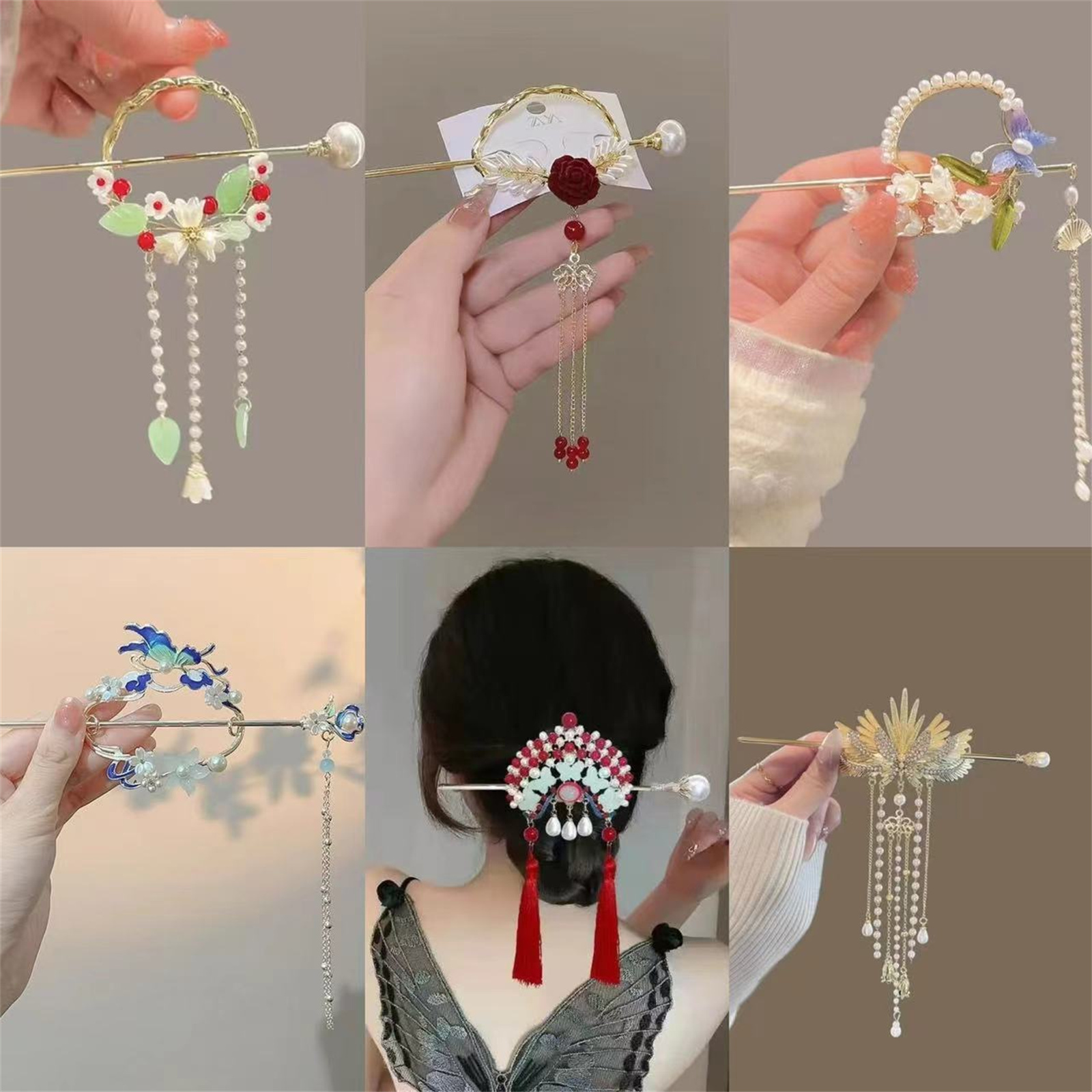 Go Ethnic Fashion - กิ๊บติดผมสไตล์ชาติพันธุ์สำหรับผู้หญิง กิ๊บติดผมประดับดอกไม้ระยิบระยับสวยงาม กิ๊บติดผมแบบโบราณ กิ๊บติดผมแบบม้วน สำหรับสาวๆ เครื่องประดับผม