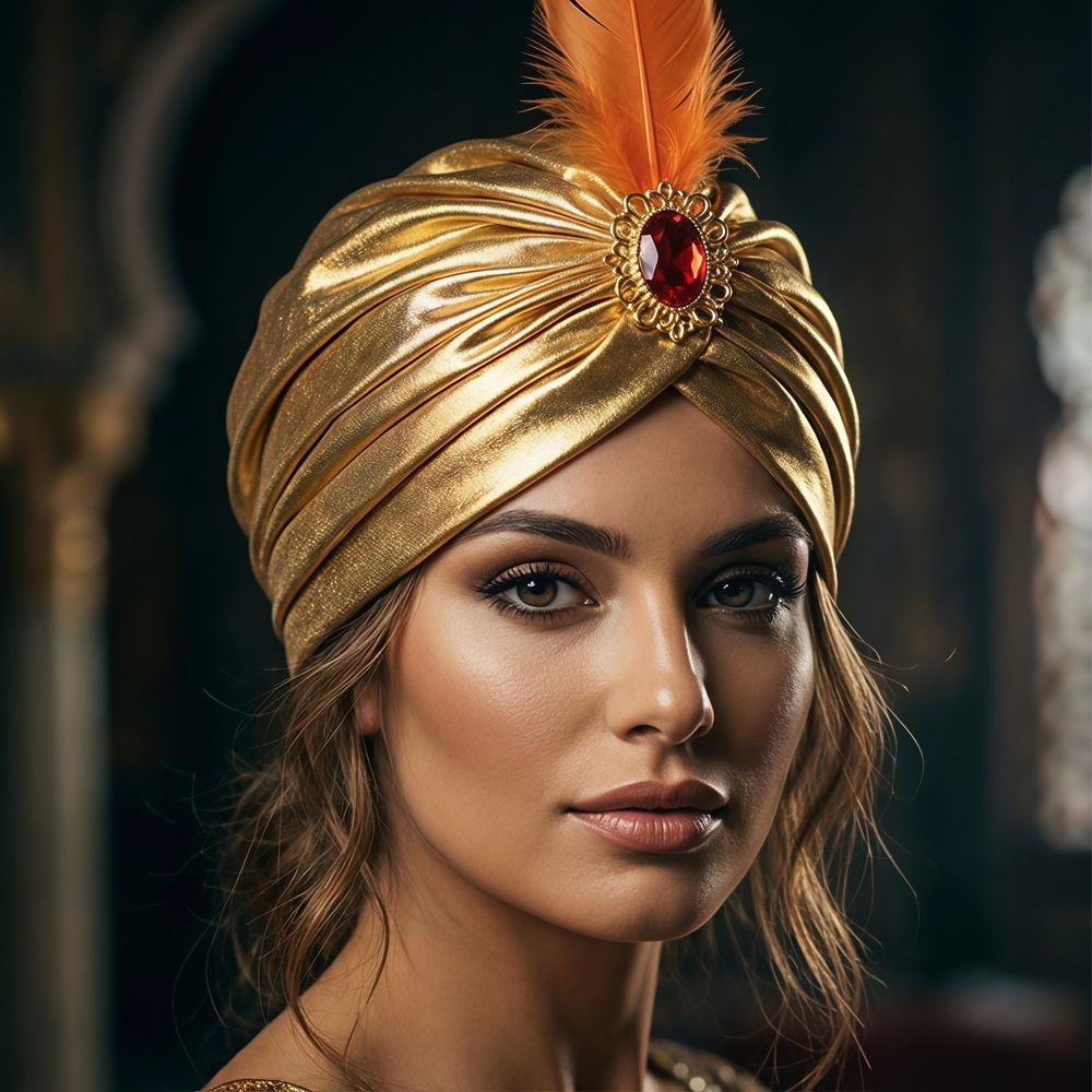 Ethnic Fashion India - หมวกโพกหัวประดับขนนก หมวกอาหรับ หมวกประดับเพชรเทียม หมวกโพกหัวจีบแบบอาหรับ หมวกจีบสีเงินสำหรับคอสเพลย์ อุปกรณ์เสริมสำหรับชุดคอสตูม