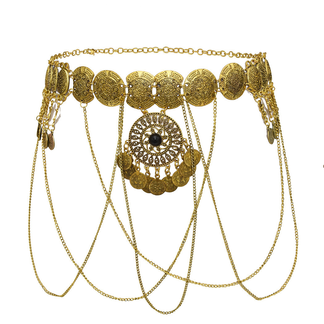 Ethnic Modern Fashion - Vintage Bohemian Ethnic Hollow วงกลมเหรียญพู่จี้เอว Belly