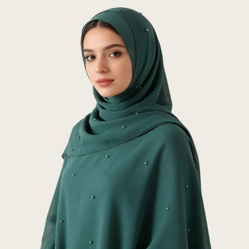 New Ethnic Fashion - ผ้าพันคอชีฟองยาวสีพื้นสไตล์ชาติพันธุ์ใหม่ ประดับมุก แฟชั่น ผ้าคลุมผมประดับมุก ผ้าคลุมผมสีพื้นสำหรับผู้หญิง