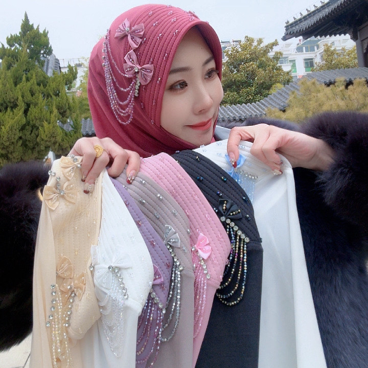 Ethnic Fashion Women - หมวกฮิญาบสไตล์แอฟริกันสำหรับผู้หญิง ประดับโบว์หรูหรา พู่ห้อย หมวกปาร์ตี้พร้อมฟองน้ำ ใส่สบาย ประดับเพชร