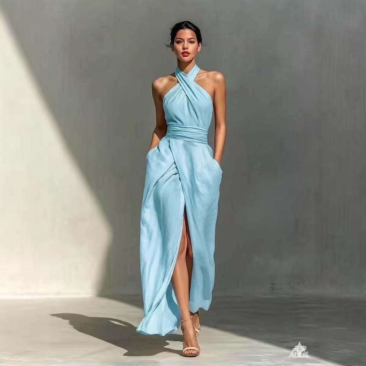 Ethnic Fashion Design - เดรสยาวสไตล์โบโฮสุดชิค ดีไซน์ผ่าหน้า ผ้าเรียบหรู สำหรับผู้หญิง ใส่ได้ทั้งฤดูใบไม้ผลิและฤดูร้อน เซ็กซี่