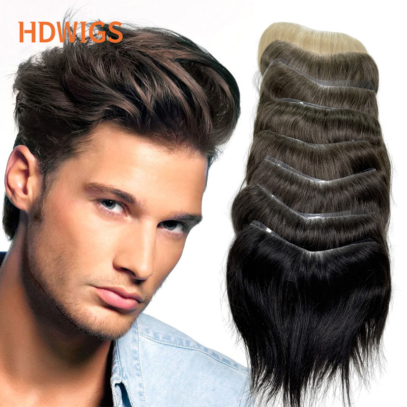 Ethnic Fashion India - วิกผมผู้ชายแบบเส้นผมตรงสไตล์ V HDWIGS ระบบผมแท้แบบเต็ม PU 0.05-0.14