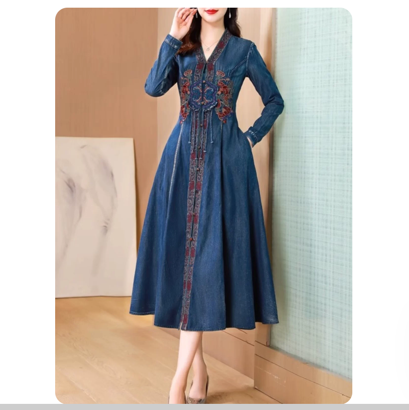 ชุดเดรสยาวสไตล์คาวบอย ลายปักให - New Ethnic Fashion บทวิจารณ์และราคา